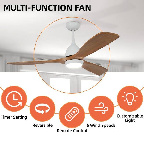 a-cya♡ Jushua 52 in. 3-Light Indoor Solid Wood Leaf Quiet Ceiling