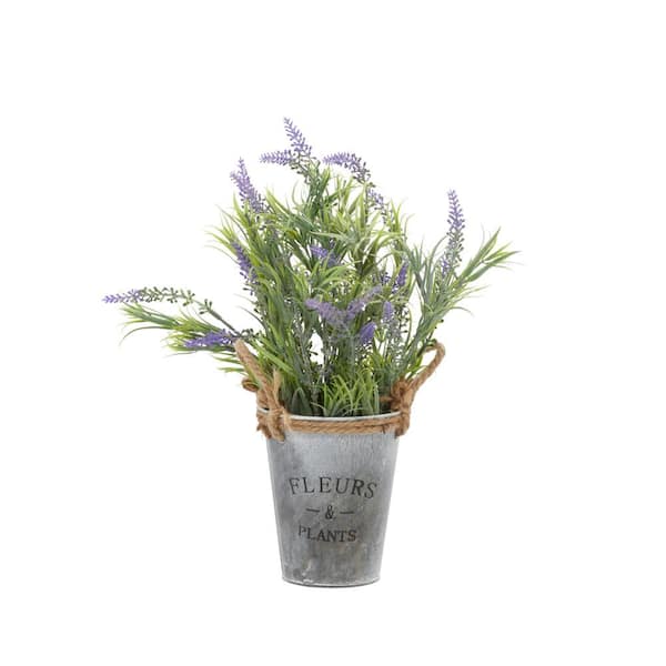 Litton Lane 14 in. H English Lavender Artificial Plant with Realistic Leaves and Gray Metal Pot
