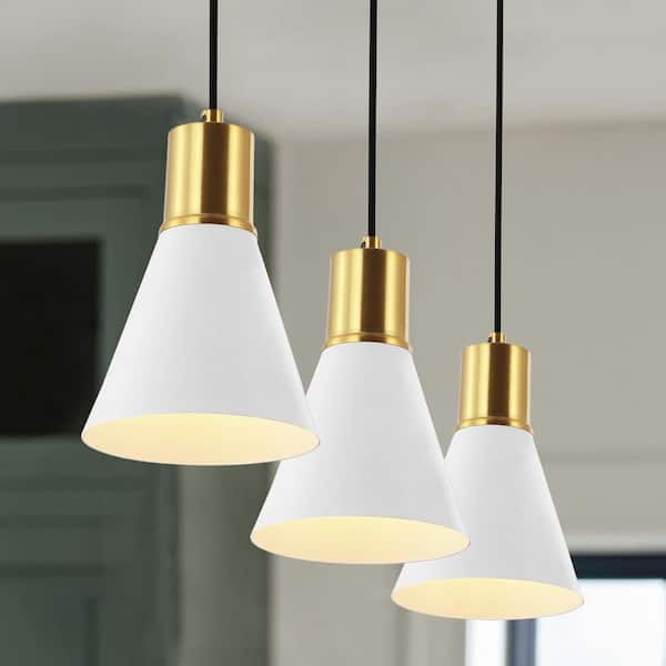 JONATHAN Y Apollo 33.5 in. 3-Light White/Brass Gold Mid-Century