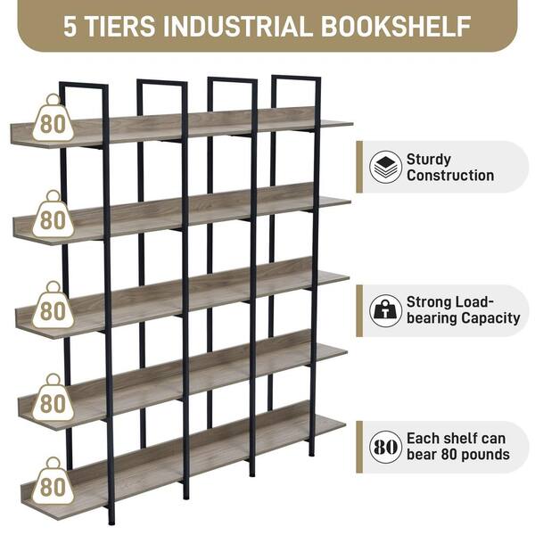  FRAPOW 5 Tier Bookshelf, 70 inch Tall Solid Bookcase Industrial  Wooden Bookshelves Large Wall Etagere Rustic Vintage Book Shelf with Metal  Frame Open Storage Rack for Living Room Home Office 