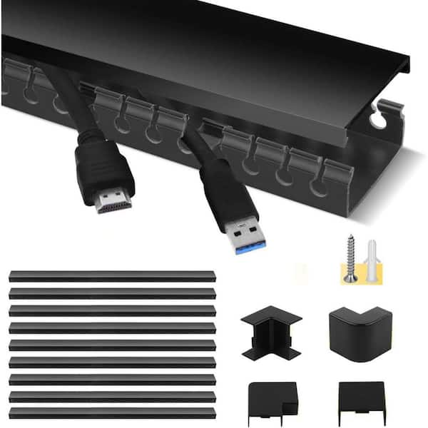 11.55 ft. (9 x 15.4 in. ) Cable Management Raceway Cable Duct with Connectors for Hide Cable Network, 9-Pack, Black