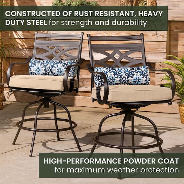 Montclair 5-Piece Steel Outdoor Bar Height Dining Set with Country Cork Cushions, Swivel Chairs and 33 in. Dining Table
