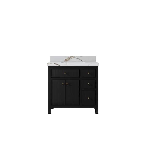 Willow Collections Sonoma 36 in. Single Sink Freestanding Black Bath Vanity with Calcutta Gold Quatrz Top Unassembled