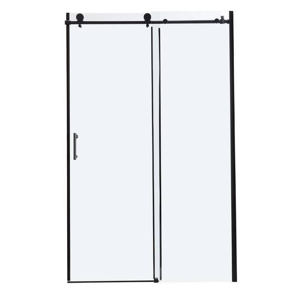 48 in. W x 72 in. H Sliding SemiFrameless Shower Door in Matte Black