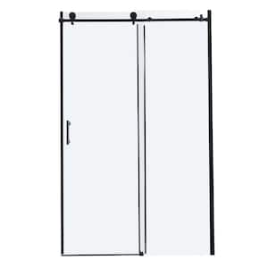 48 in. W x 72 in. H Sliding Semi-Frameless Shower Door in Matte Black with Clear Tempering Glass