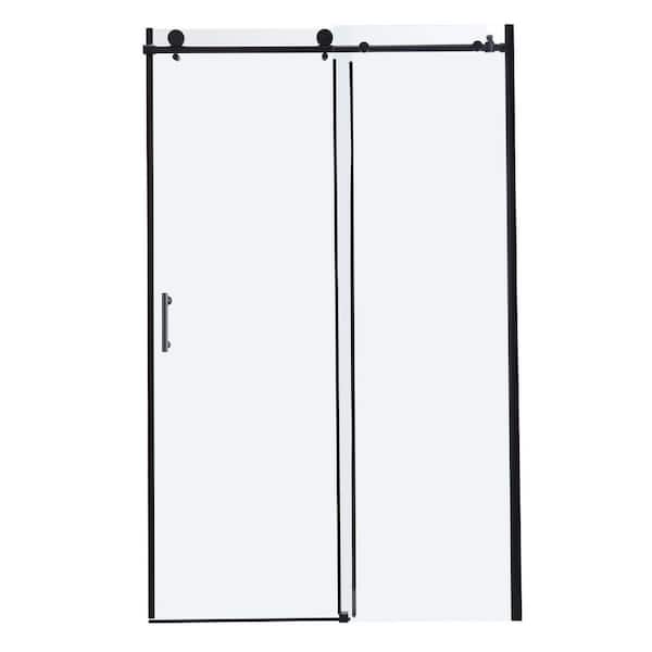 Sarlai 48 in. W x 72 in. H Sliding Semi-Frameless Shower Door in Matte Black with Clear Tempering Glass