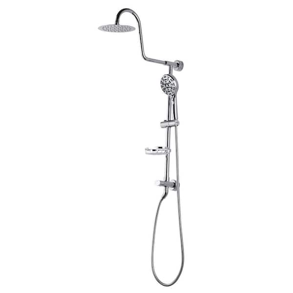 7-Spray 8 in. Wall Mount Double Shower Head and Handheld Shower Head with Adjustable Soap Bracket in Polished Chrome