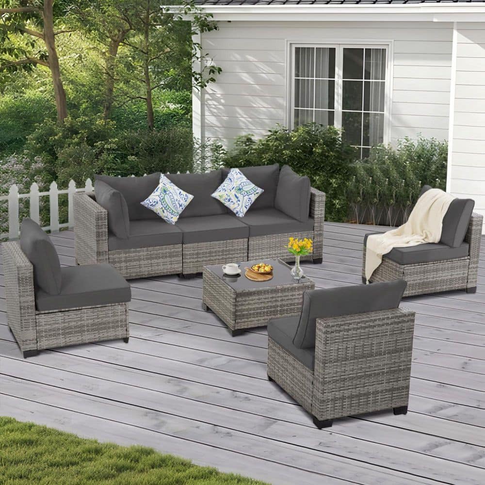 JUSKYS Modern Light Luxury Style 7-Pieces Patio Wicker Furniture