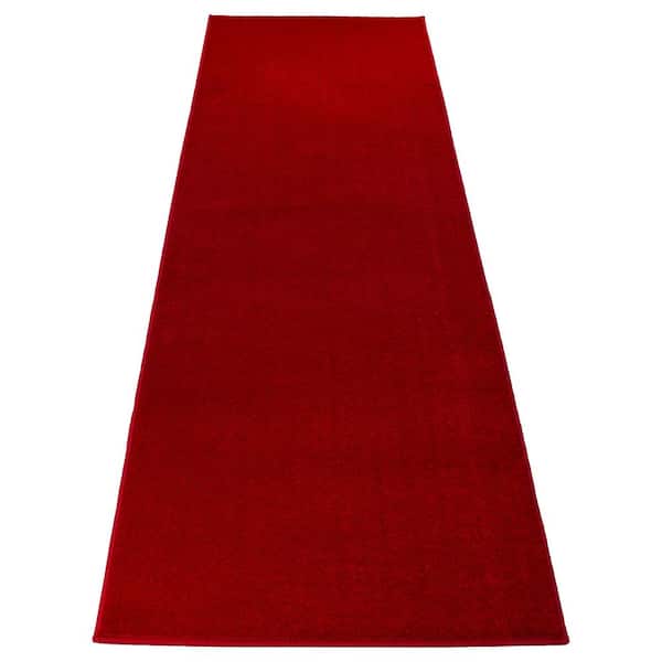 RugStylesOnline Euro Solid Red 26 in. Width x Your Choice Length Custom Size Runner Rug
