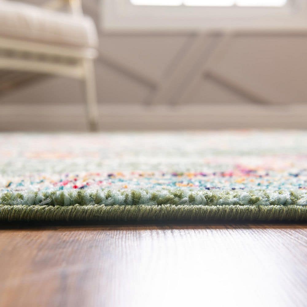 Alexis Green and Multicolor Medallion Synthetic 8' x 10' Area Rug