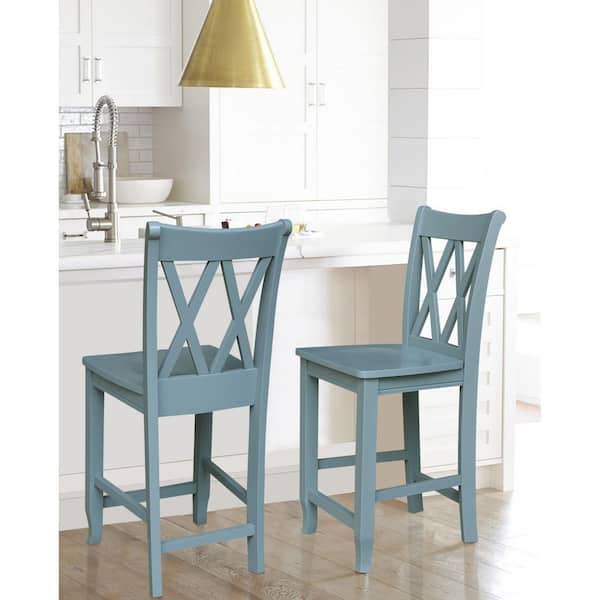 Blue Gray Double XX Back Counter Height Stool