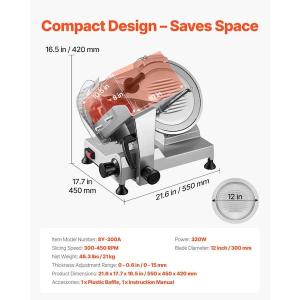 SVOPES Commercial Electric Meat Slicer, 320W Silver Food Slicer