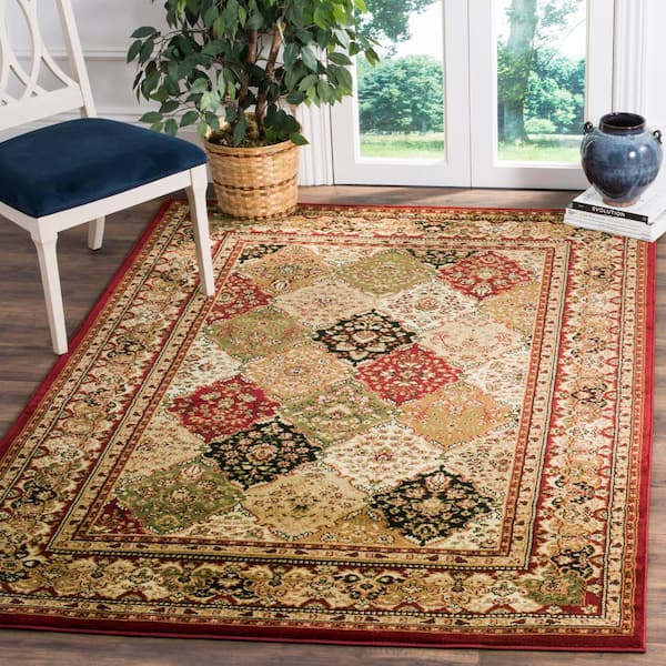 Lyndhurst Multi/Red 8 ft. x 11 ft. Geometric Diamond Border Area Rug