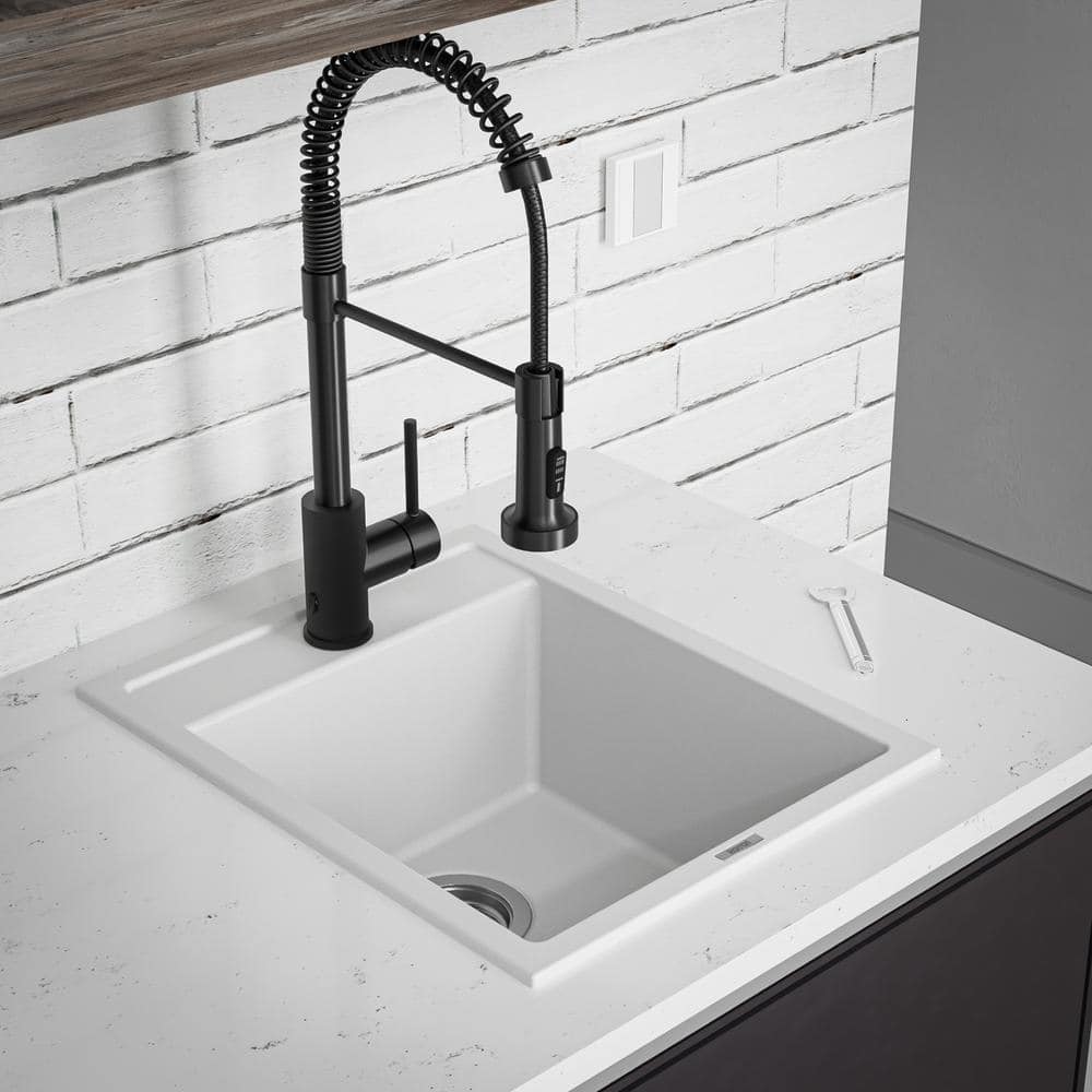White Quartz Composite Single Bowl Drop-In Kitchen Sink