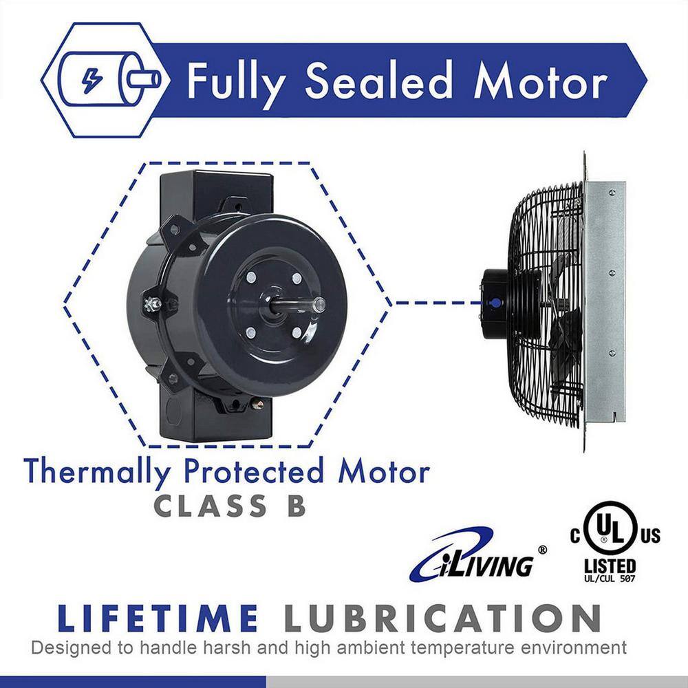 iLiving 12" Silver Wall-Mounted Shutter Exhaust Fan, 960 CFM