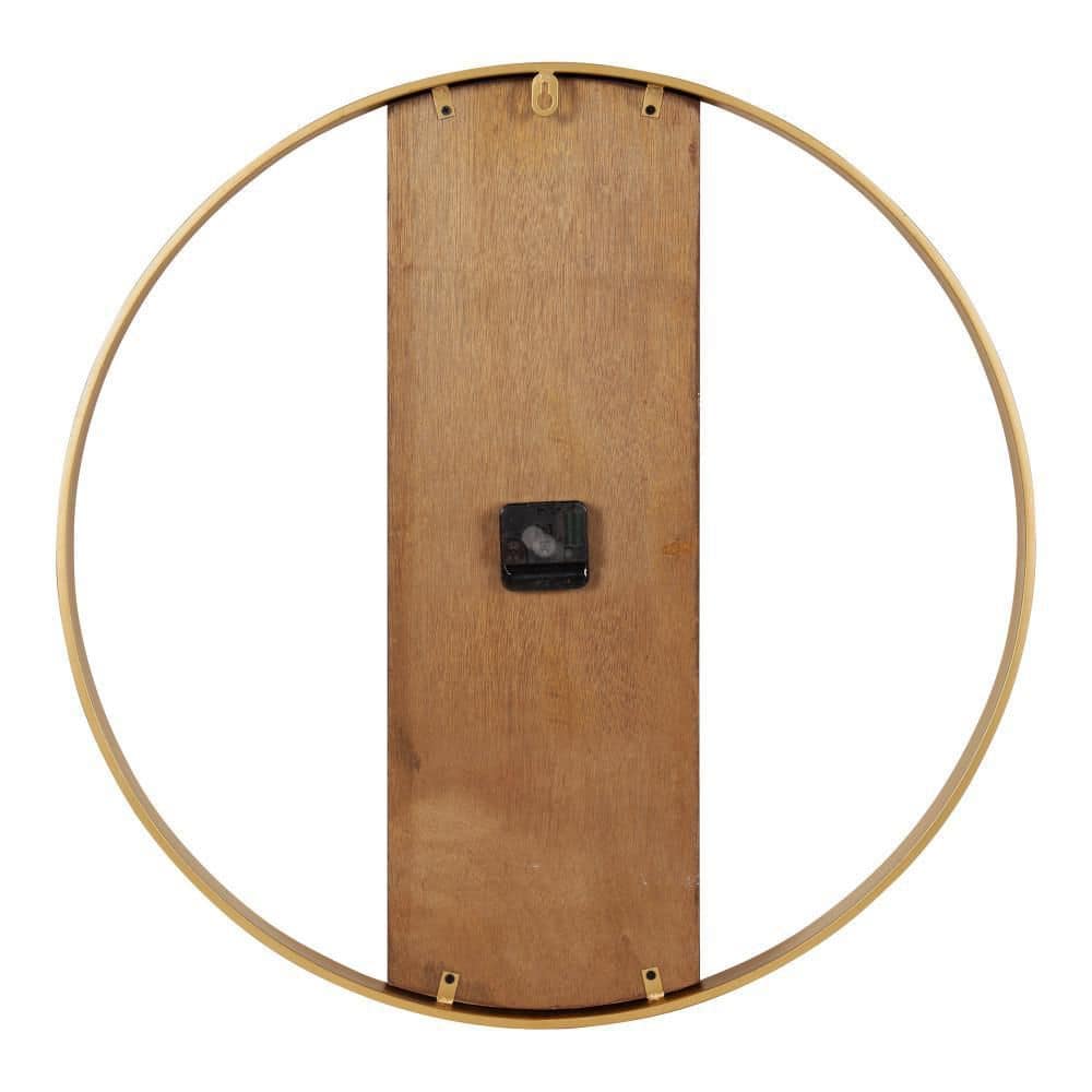 24" Walnut Brown and Gold Metal Round Wall Clock