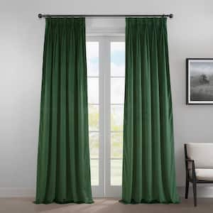 Eden Green Pleated Curtains Heritage Plush Velvet 25 in. W x 108 in. L Velvet Room Darkening Curtain (Single Panel)