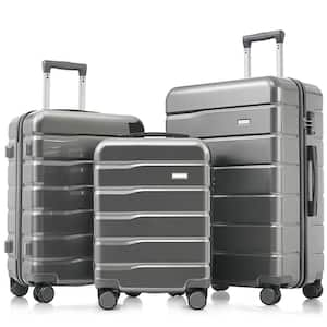 3-Piece Gray ABS Hardshell Spinner Luggage Set with TSA Lock 3-Stage Telescoping Handles