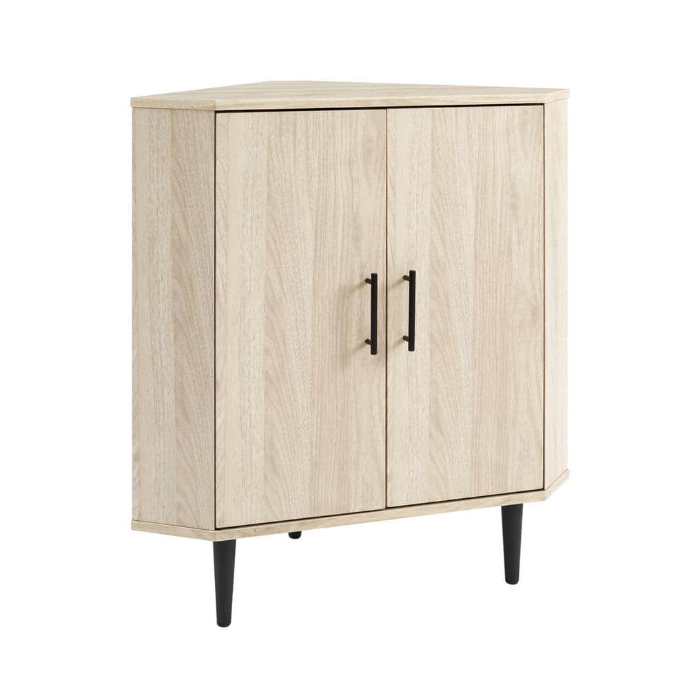 Contemporary Birch and Walnut Corner Accent Cabinet with Adjustable Shelving