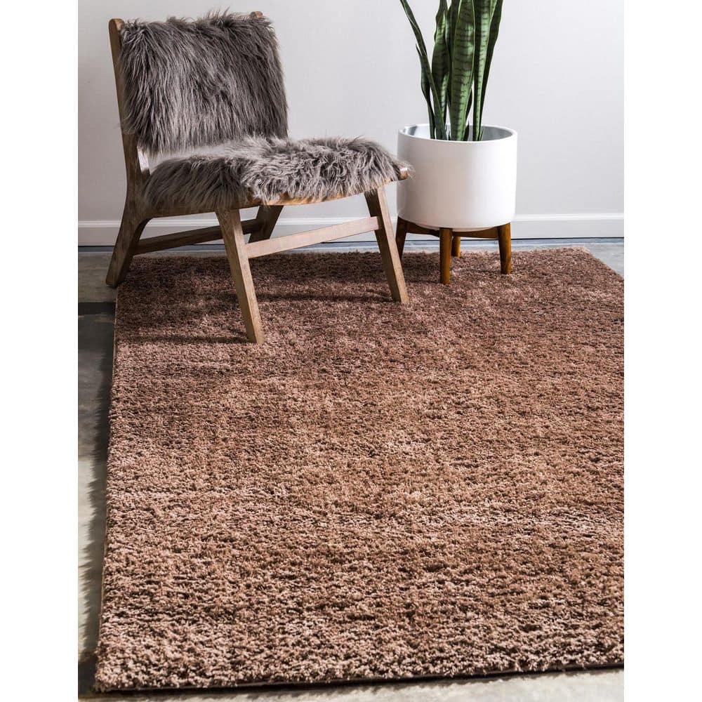Brown 8' x 10' Solid Shag Synthetic Area Rug