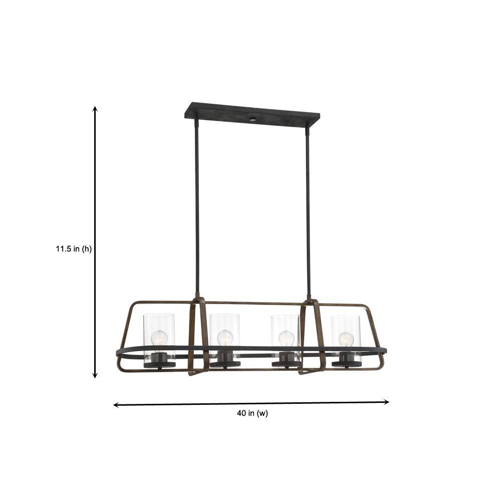 Black Forged Metal 4-Light Island Chandelier