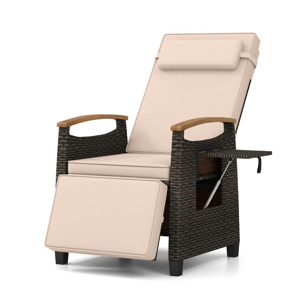 31-56 in. PE Rattan and Acacia Wood Patio Recliner Chair with Footrest and Cushion, Brown price history on PriceWatchPro