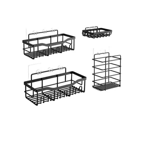 Adhesive Shower Caddy in Black, 5 Pack No Drilling Rustproof Stainless Steel Bath Organizers with Large Capacity