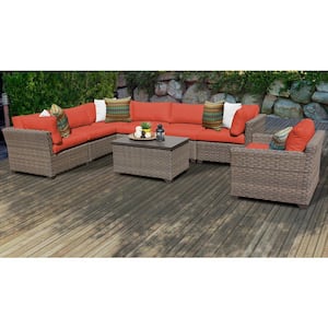 Monterey 8-Piece Wicker Patio Conversation Sectional Seating Group with Tangerine Orange Cushions