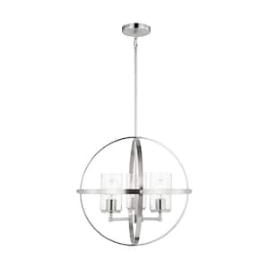 Alturas 3-Light Brushed Nickel Modern Dining Room Hanging Globe Chandelier with Clear Seeded Glass Shades