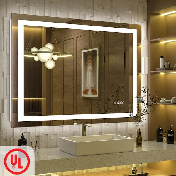 44 in. W x 32 in. H Rectangular Frameless Front & Back LED Lighted Anti-Fog Tempered Glass Wall Bathroom Vanity Mirror