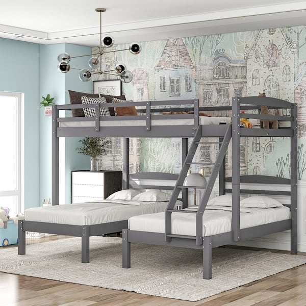 Full Over Twin Wood Triple Bunk Bed, How To Join Bunk Beds Together