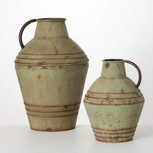 23 in. and 15.5 in. Oversized Patina Jug, Metal (Set of 2)