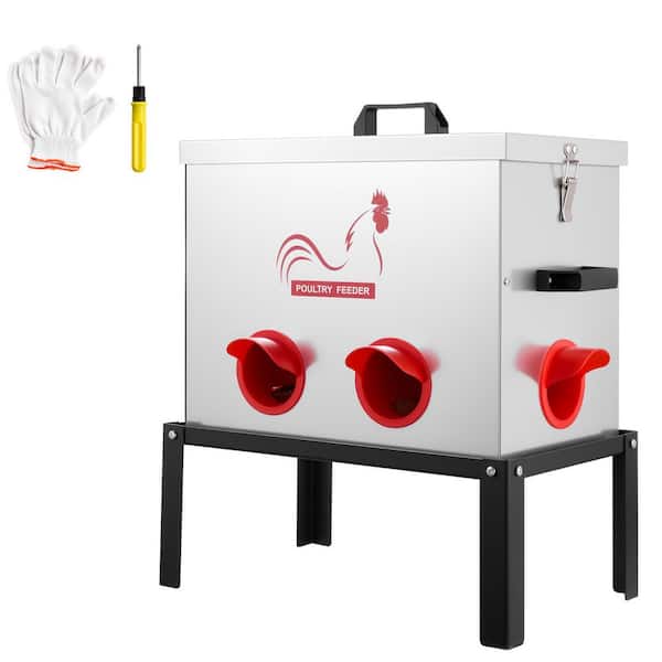 40 lbs. Automatic Chicken Feeder, 6 Ports No-Waste, for Chickens Pheasants, 12.4in. x 18.2in. x 19.9in. Metal Greenhouse