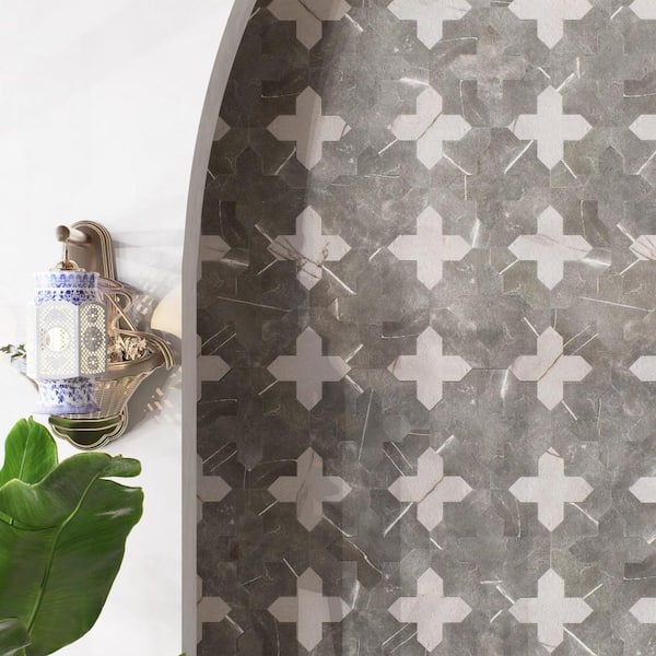 Istanbul Templar Shield Night with Night Cross 8-3/8 in. x 8-3/8 in. Porcelain Floor and Wall Tile (6.37 sq. ft. /Case)