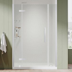 Tampa 48 in. L x 32 in. W x 75 in. H Alcove Shower Kit w/ Pivot Frameless Shower Door in Chrome w/Shelves and Shower Pan