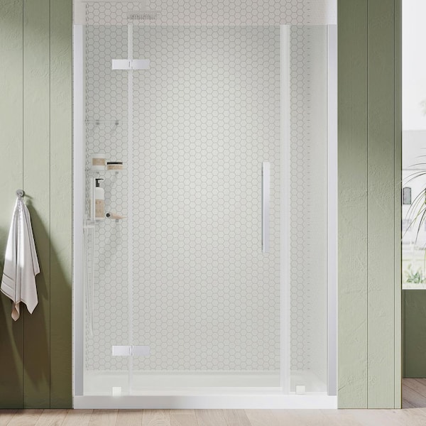 OVE Decors Tampa 48 in. L x 36 in. W x 75 in. H Alcove Shower Kit w/ Pivot Frameless Shower Door in Chrome w/Shelves and Shower Pan