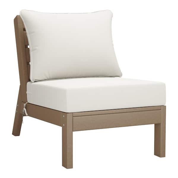 Westin Outdoor Birchwood Outdoor Patio Deep Seating HDPE Armless Lounge Chair in Weathered Wood with White Cushions