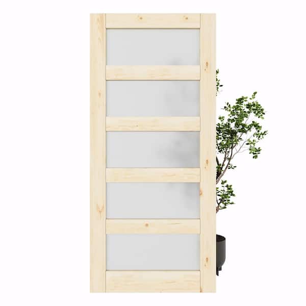 ARK DESIGN 36 in. x 80 in. Unfinished Solid Core Pine Wood 5-Lite Tempered Frosted Glass Interior Door Slab