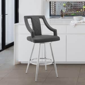25 in. Gray High Back Metal Bar Stool with Faux Leather Seat