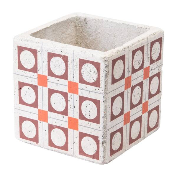 ZUO Cement Squares 4.9 in. W x 4.9 in. H Red and Orange Ceramic Planter