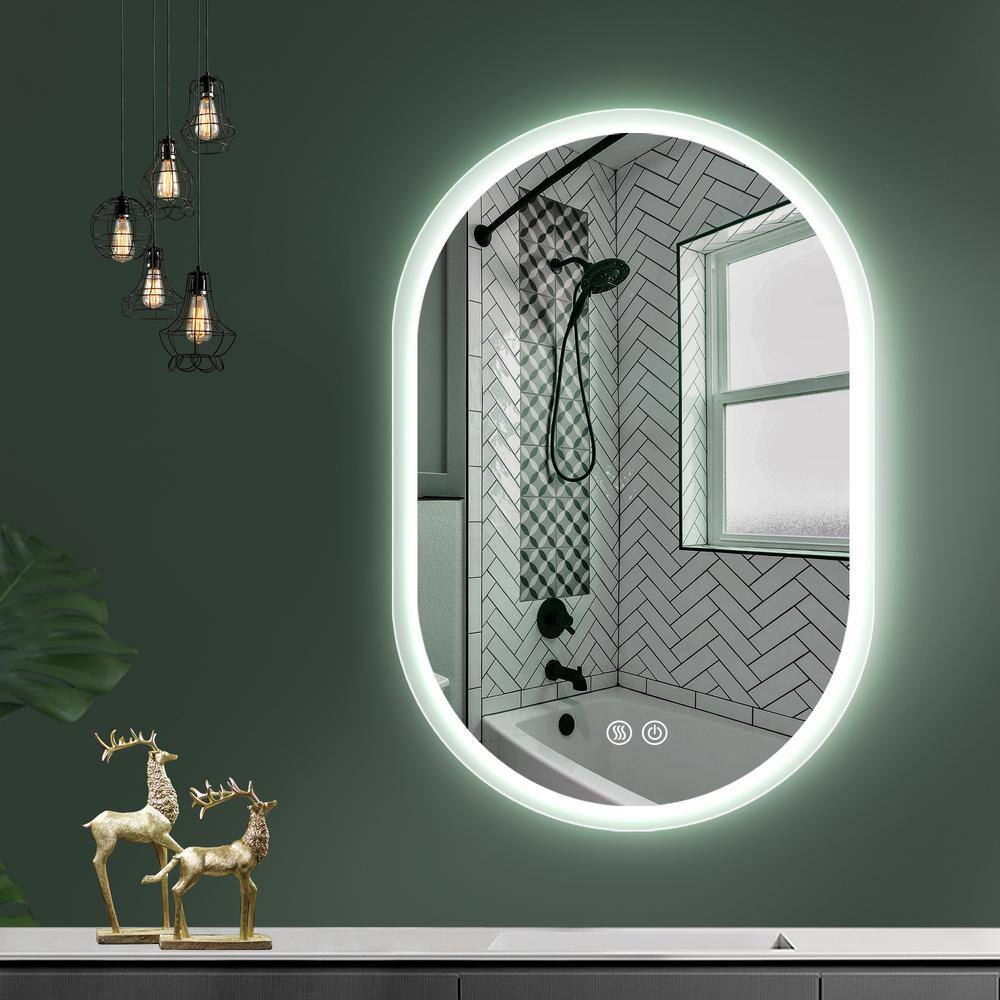 32 in. W x 20 in. H Oval Frameless Anti-Fog LED Dimmable Wall Mounted Bathr