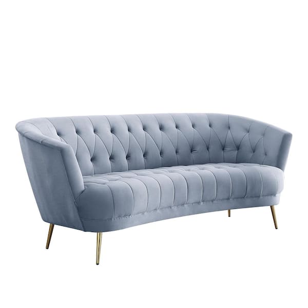 HomeRoots Amelia 84 in. Rolled Arm Velvet Rectangle Sofa in Light Gray
