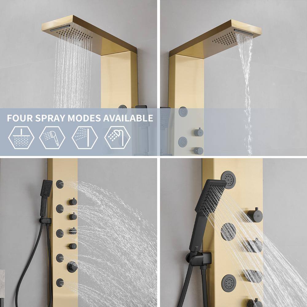Gold and Black Stainless Steel 5-Jet Rainfall Shower Panel System