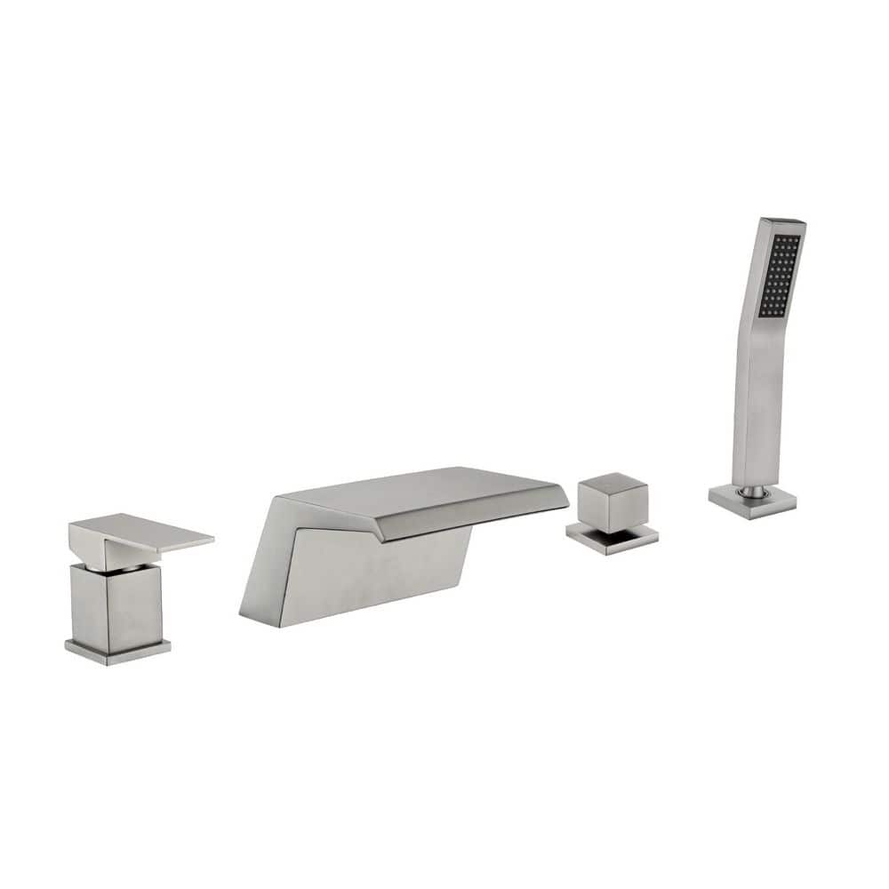 2-Handle Tub Deck Mount Waterfall Roman Tub Faucet with Hand Shower Brass Bath Tub Filler with Sprayer in Brushed Nickel price history on PriceWatchPro