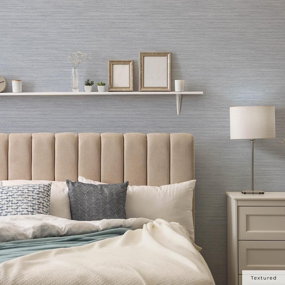 Powder Blue Vinyl Grasscloth Peel and Stick Wallpaper Roll