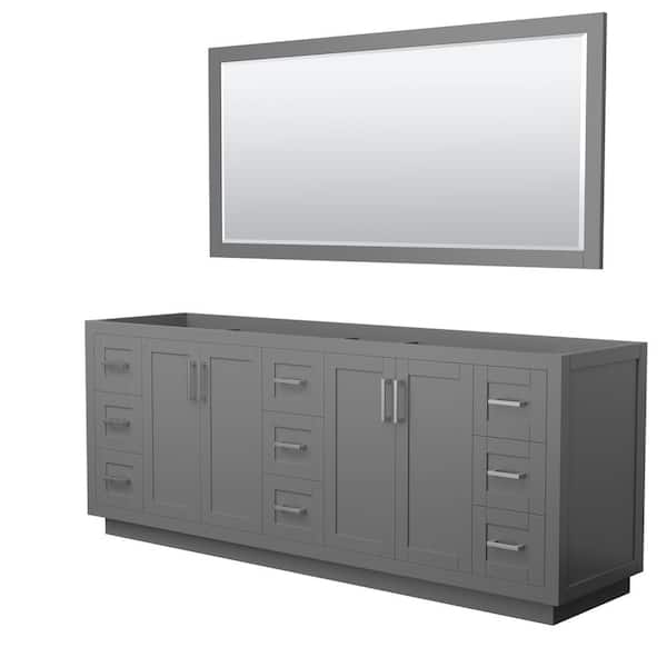 Wyndham Collection Miranda 83.25 in. W x 21.75 in. D x 33 in. H Double Sink Bath Vanity Cabinet without Top in Dark Gray with 70 in. Mirror