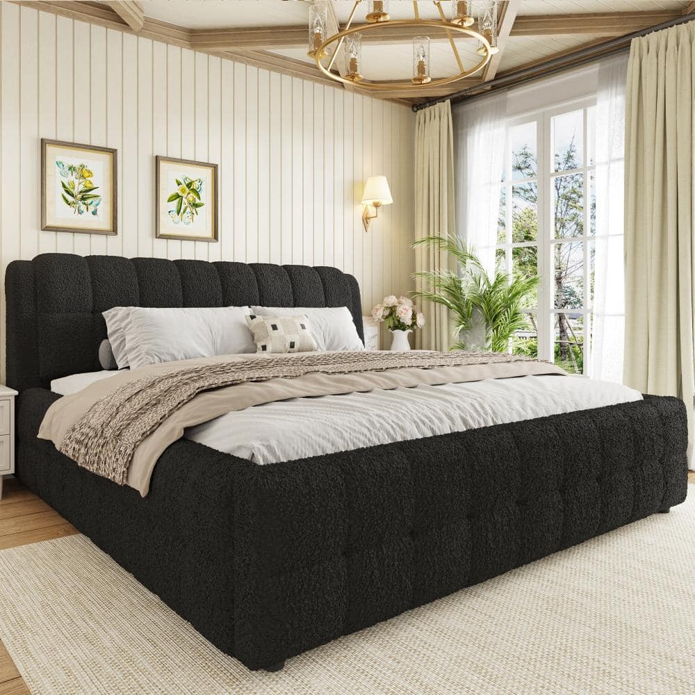 Black Wood Frame King Size Upholstered Platform Bed price history on PriceWatchPro