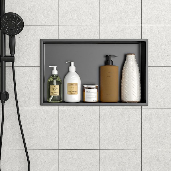 21 in. W x 13 in. H x 4 in. D Shower Niche Set of 1-Pieces in Gunmetal Black