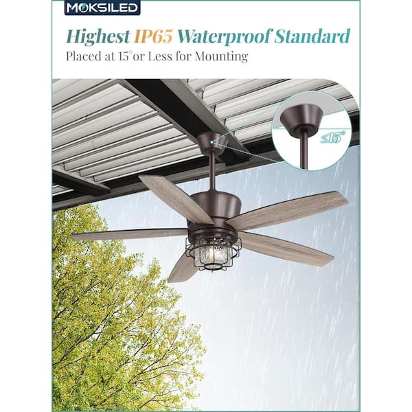MOKSILED 52 in. Outdoor Black Waterproof Ceiling Fan with Lights
