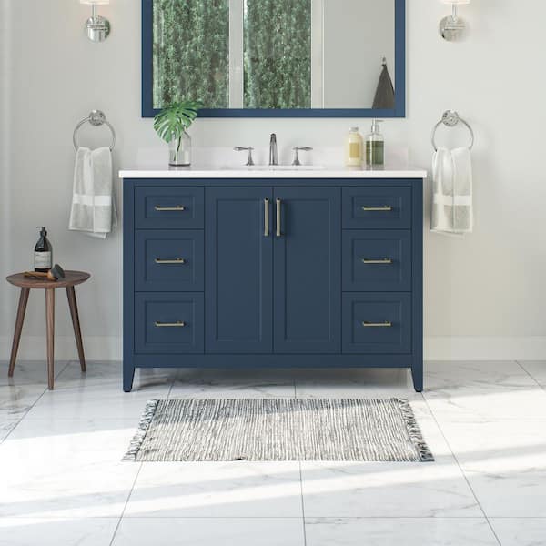 Home Decorators Collection Madsen 48 in. W x 22 in. D x 34 in. H Single Sink Bath Vanity in Grayish Blue with White Engineered Marble Top